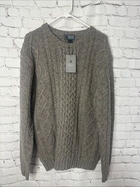 Loft 604 Men's Brown Gray Cable Knit Crewneck Sweater 100% wool NEW XL